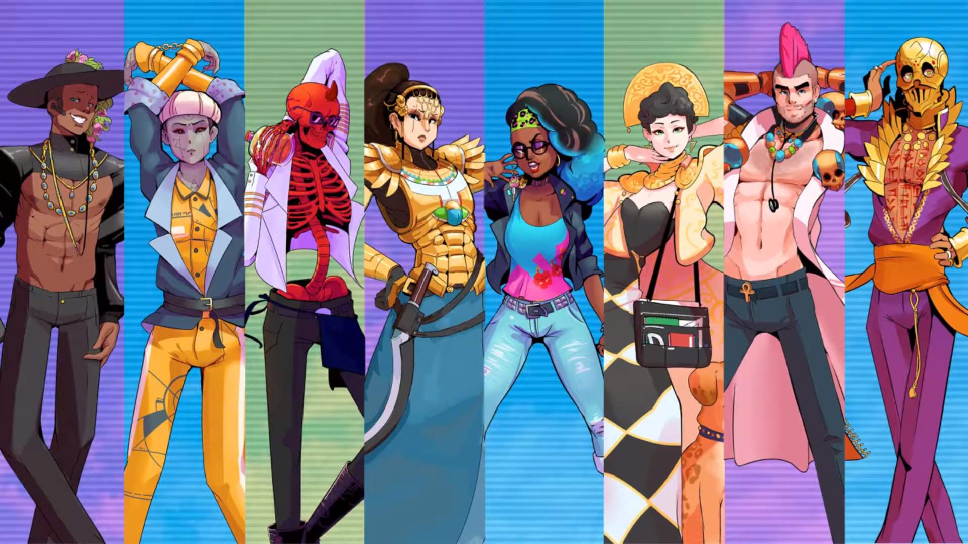 Stolen from the fan wiki, but from left to right: Yuri Night, Sam Day Break, Grand Marshal Akiko 14, Lydia Day Break, Carmelina Silence, Doctor Doom Jazz, Witness to the End. Get a load of this character design!